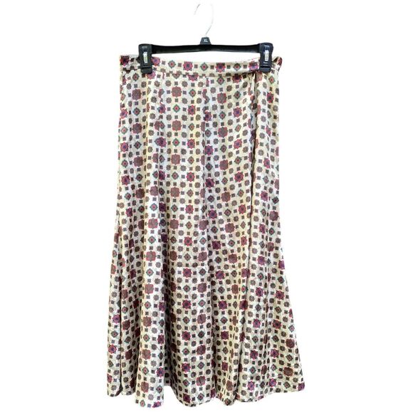 VTG San Andre NY Paris Midi Skirt Sz 10 M Jacquard Geo Baroque 80s Boho Flowy - Picture 5 of 16